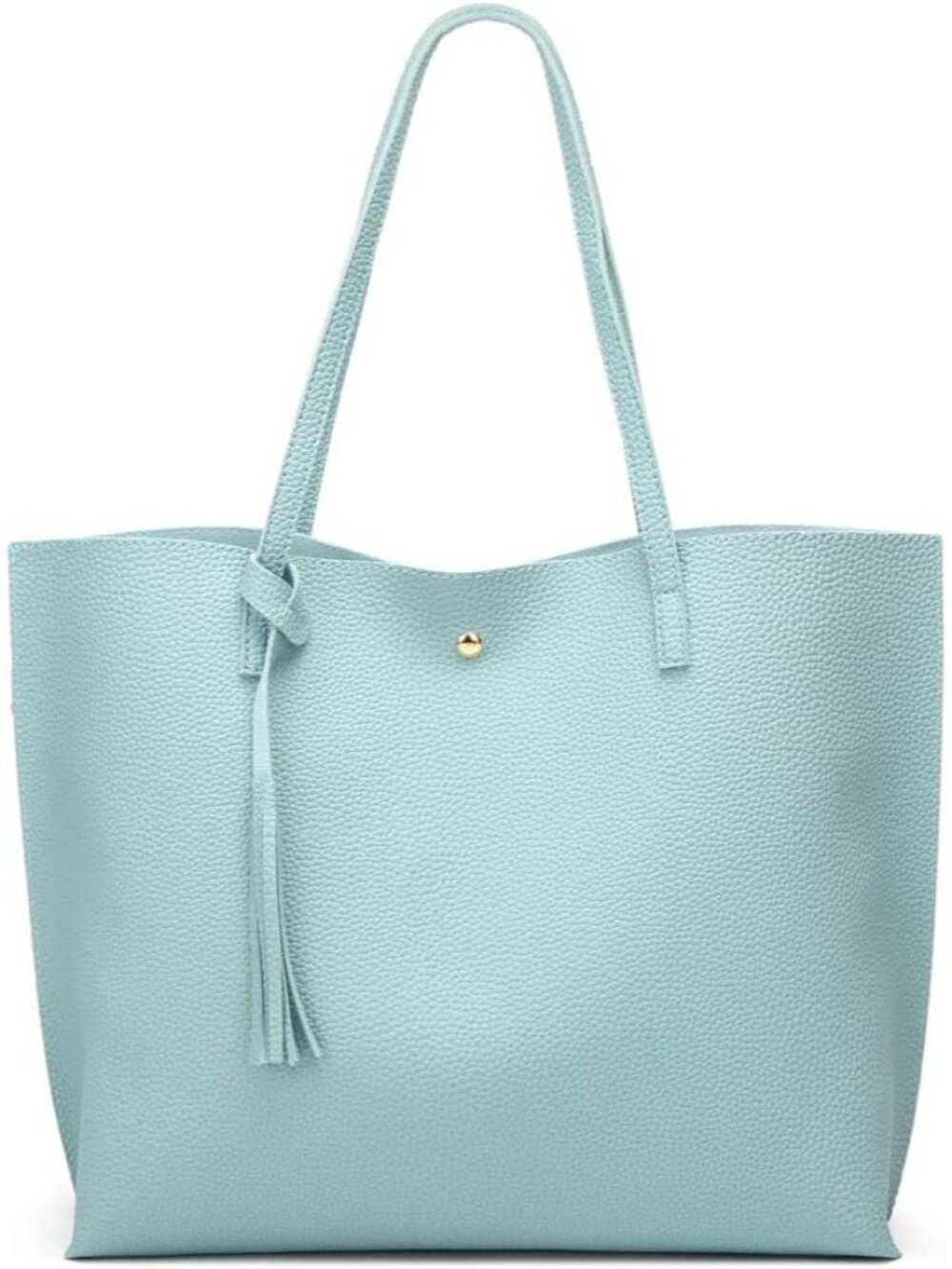 Women’s Light Blue Soft Faux Leather Tote Bag Tassel Large Shoulder Purse